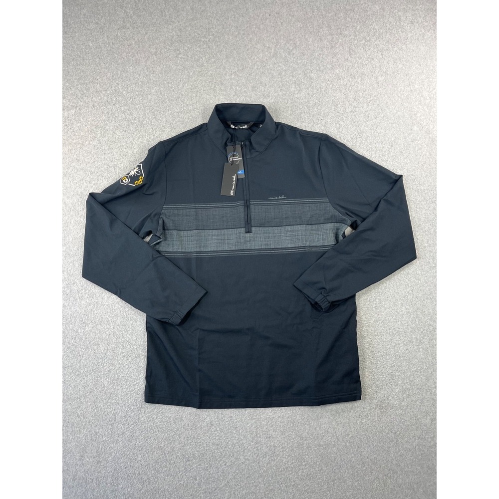 Travis Matthew Balboa Chest Stripe Pullover Mens L Black 1/4 Zip Sweatshirt